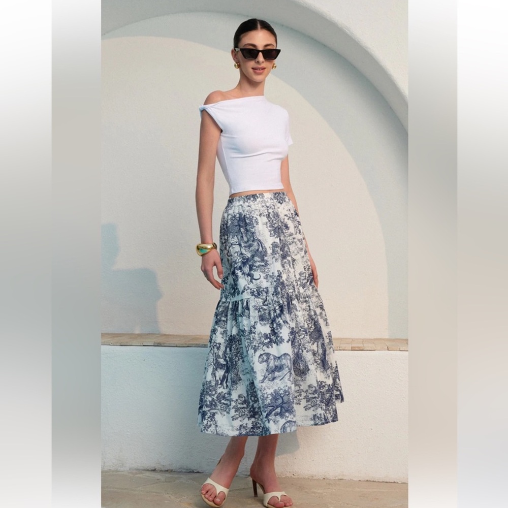 Commense Floral Print Ruffled Skirt